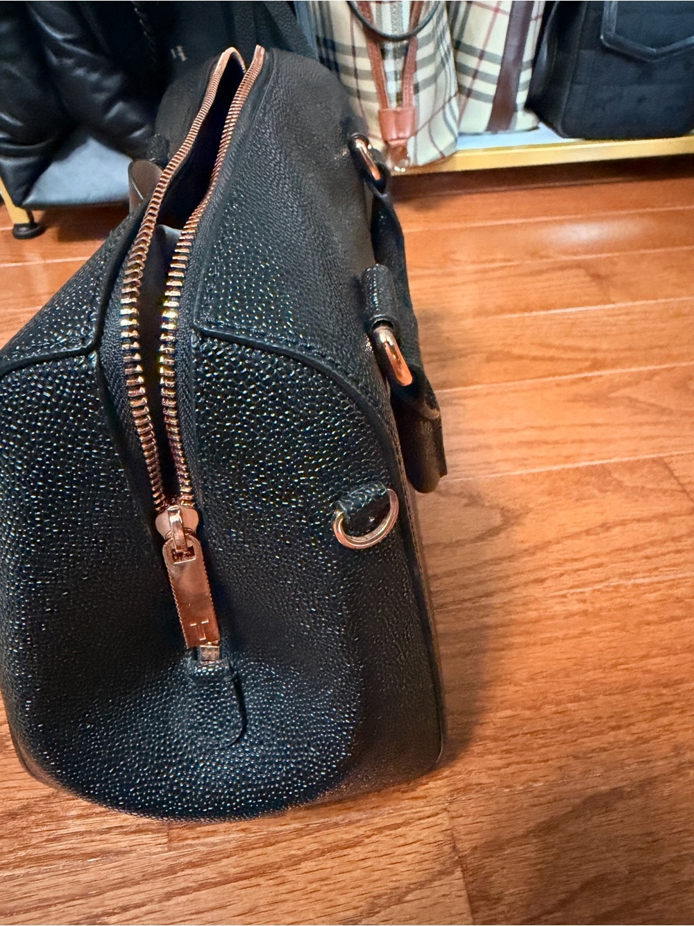 Ted Baker Black Textured Bow Dome Satchel with Rose Gold Hardware - Picture 7 of 8